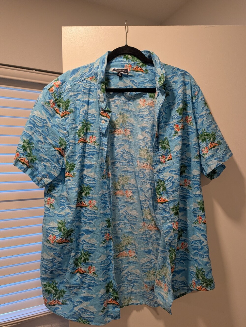 Club Room Mens XL Tropical Island Hawaiian Short Sleeve Button Down Shirt Blue